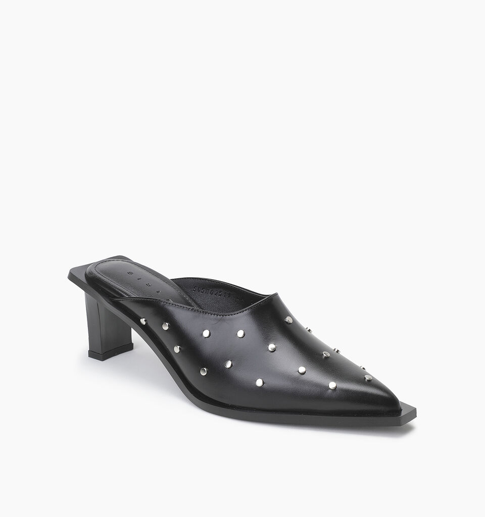Black leather mules with studs - null - Schwarz | Sisley K image number 2